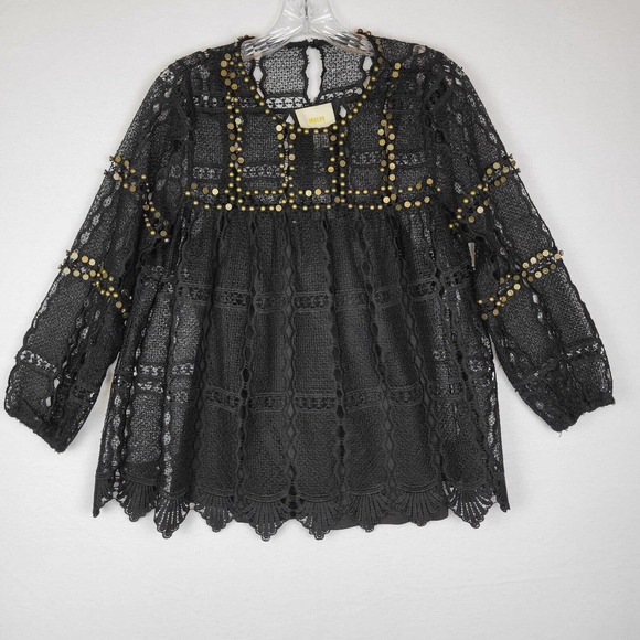 Maeve Tops - Maeve Womens Anthropologie Auralis Studded Lace Top Size Small Black Halloween